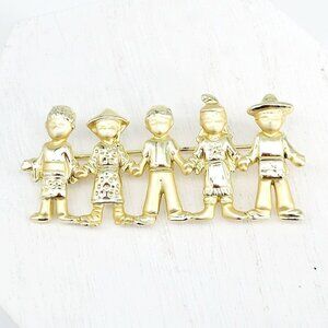 AJC American Jewelry Co. Children Of The World Brooch Satin & Polished Gold Tone